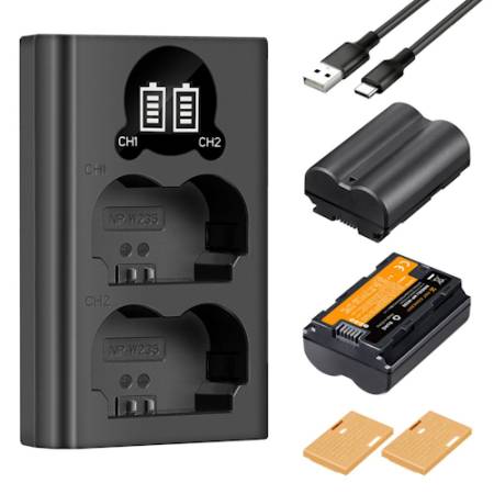 K&F Concept KF42.0012 - zestaw, 2x zamiennik akumulatora NP-W235, ładowarka dwukanałowa z USB-C_Zawartość zestawu_1